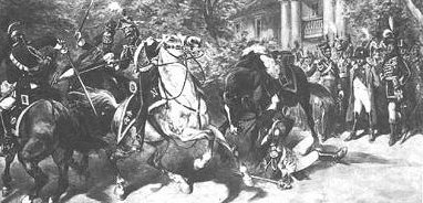 Napoleon and Murat watching duel between 
Polish lancer and 2 Guard dragoons
