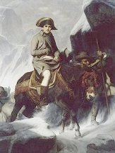 Bonaparte on donkey 
crossing the Alps.
Picture by Delaroche.