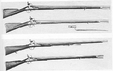 British infantry muskets.
Source: Nosworthy's - With Musket, 
Cannon, and Sword.