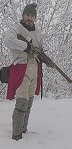 Chasseur, Infantry Regiment 
of National Ordonance 1795, 
Since the white lining of the coat, 
many soldiers of the light infantry 
turned it inside out for a better 
camouflage in the snow.
