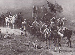 French cuirassiers with captured
British colors at Waterloo,
picture by Chaperon.