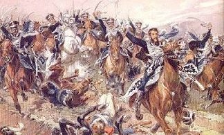 Battle of Kliastitzi 1812.
Kulniev leading Russian hussars.