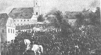 Masses of Russian and French infantry
fighting in Schonefeld.