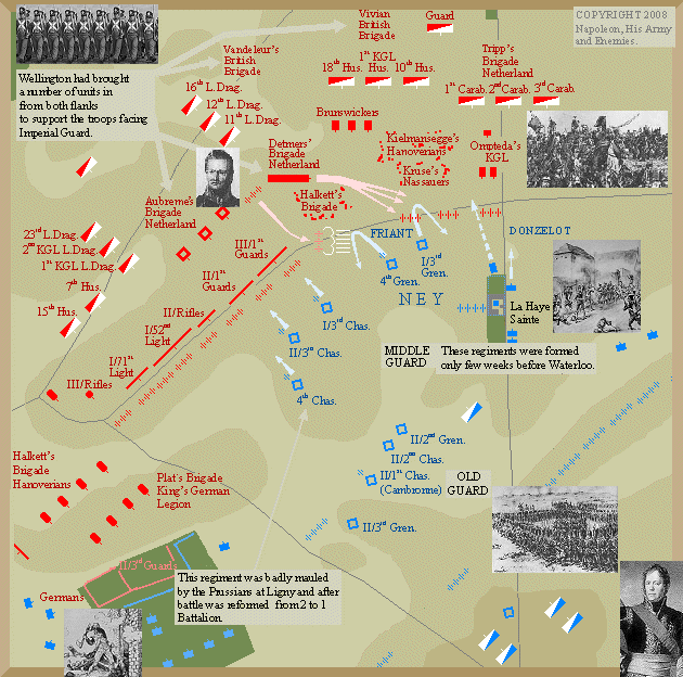 Map of attack made by 
Napoleon's Imperial Guard
at Waterloo, in 1815
