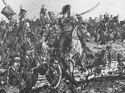 Chasse leads the Dutch-Belgians,
who are coming down the slope
with bayonets ready.  
Picture by James Thiriar.