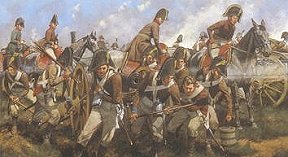 Austrian artillery by Keith Rocco.
Gunners moving their cannons by bricole.