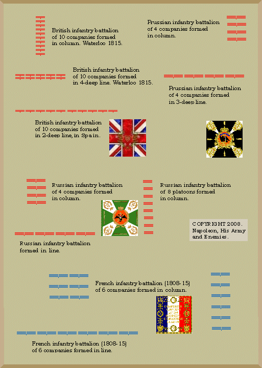 British infantry battalion
formed in column, line.
Spain and Waterloo.