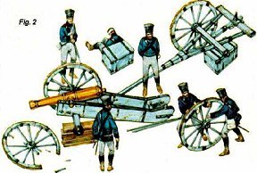 Changing the wheel of
damaged Prussian 6pdr cannon.