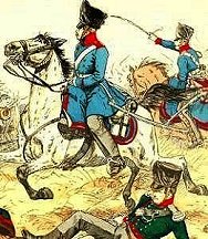 Lithuania Dragoon Regiment
in 1813. Picture by Knotel.
From left to right:
- dragoon in Litevka
- volunteer jager (dismounted)
- officer in kollet