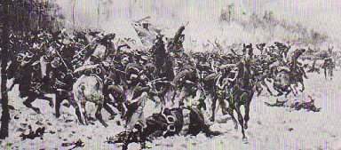 French cuirassiers and dragoons 
attacked Prussian Guard infantry 
at Etoges 1814.  Picture by W.Kossak.