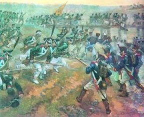 Russians versus French 
by the wooden bridge near Borodino.
Picture by Kellerman.