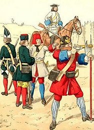 Troops of Peter the Great:
grenadier, fusilier, dragoon, 
and bombardier of the artillery.