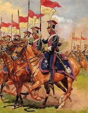 Polish Guard Lancers in parade uniforms, 
picture by Rousellot.