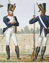 1813: the French line infantry dressed 
according to the Bardin Regulations.