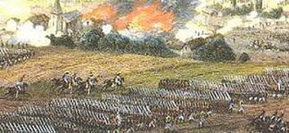 French troops attacking Ligny.
The village is burning.