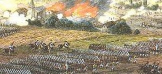 French troops attacking Ligny.
The village is burning.