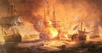 British warships in battle.