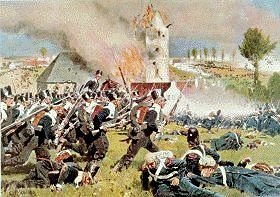 Prussian infantry vs 
Old Guard at Plancenoit. 
Picture by Rohling.