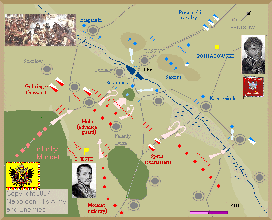 Map of the Battle of Raszyn.
Mapa bitwy pod Raszynem 1809.