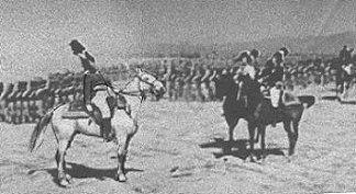 Kutuzov, left, and two monarchs.
Tzar Alexander and Kaiser Francis
in the Battle of Austerlitz, 1805. 
Movie War and Peace.