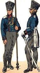 Prussian foot gunner 
and officer (right)
of foot artillery.