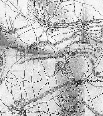 Map: villages of Aderklaa, 
Wagram and Raasdord.