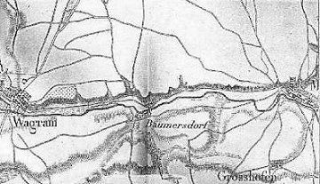 Map: Russbach Stream, 
villages of Wagram and Baumersdorf.