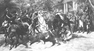 Friendly duel between a Pole armed with lance and 2 Guard Dragoons