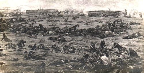 two last squares and piles of wounded and killed 
British and Prussian cavalry