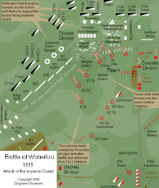 Map of attack of French Guard at Waterloo