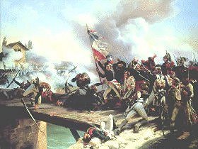 Bonaparte and French infantry at Rivoli.